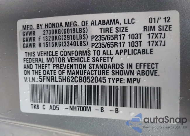 5FNRL5H62CB052045: 42296254