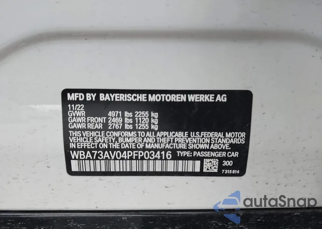 WBA73AV04PFP03416: 42296269