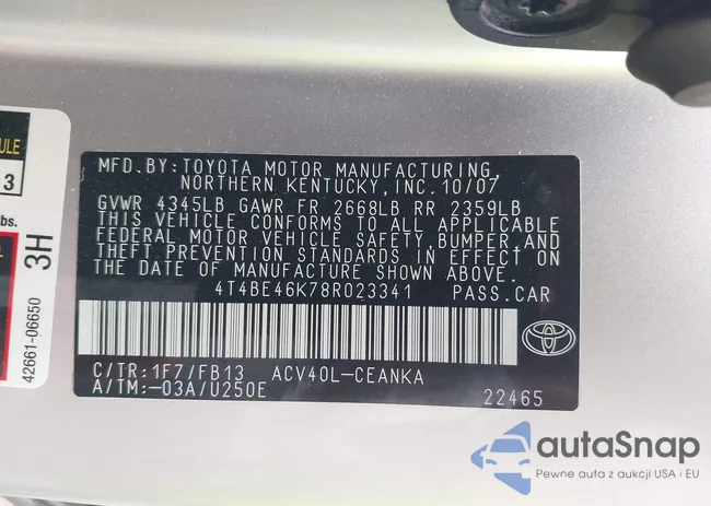 4T4BE46K78R023341: 42296271