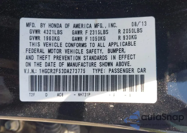 1HGCR2F53DA273775: 42296516