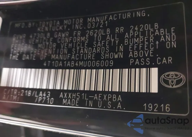 4T1DA1AB4MU006009: 42296533