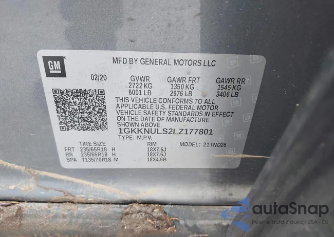 1GKKNULS2LZ177801: 42296567