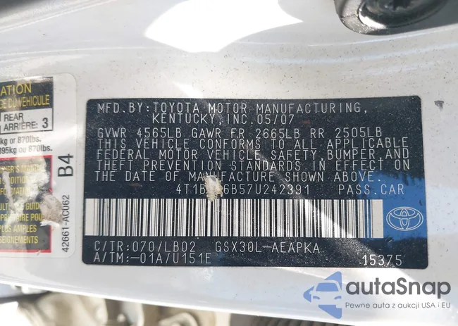 4T1BK36B57U242391: 42296687