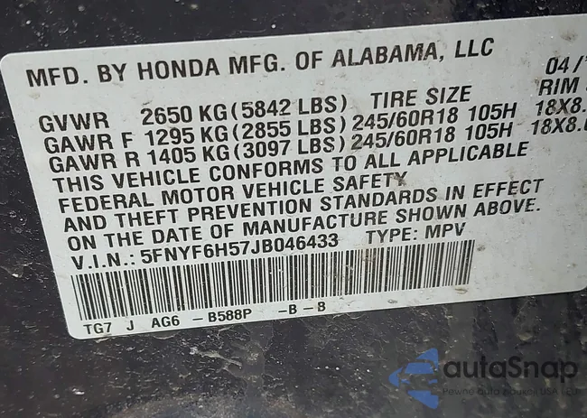 5FNYF6H57JB046433: 42296714