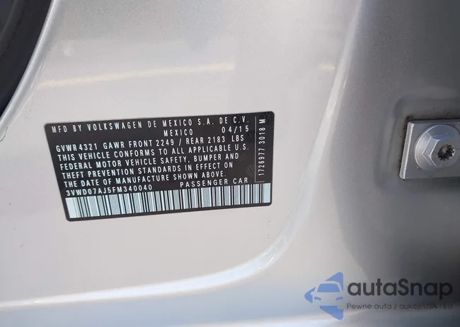 3VWD07AJ5FM340040: 42296755