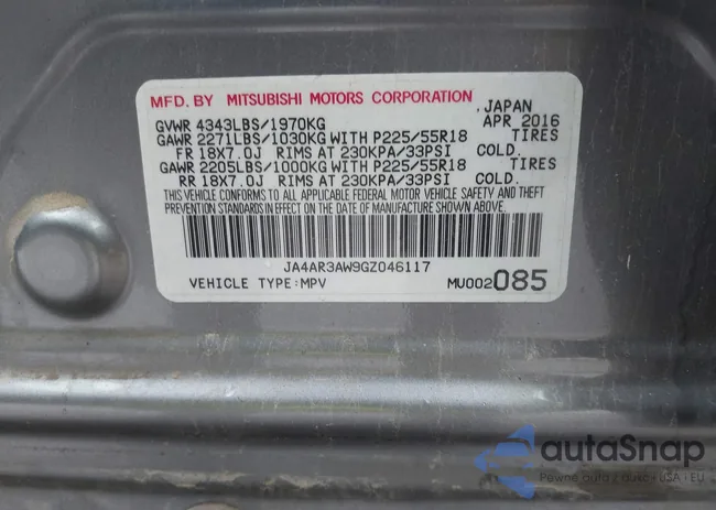 JA4AR3AW9GZ046117: 42295842