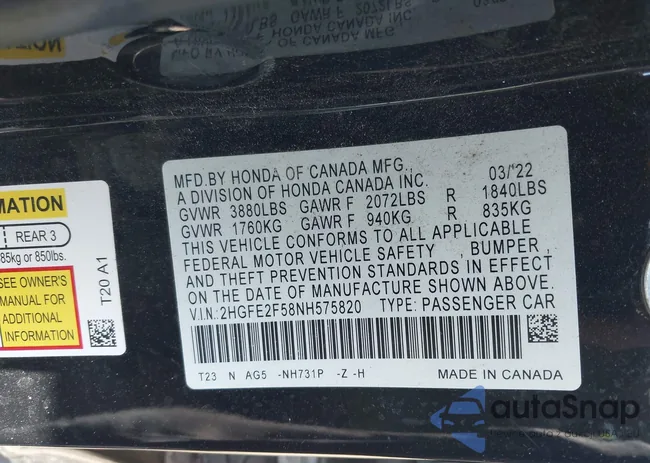 2HGFE2F58NH575820: 42296005