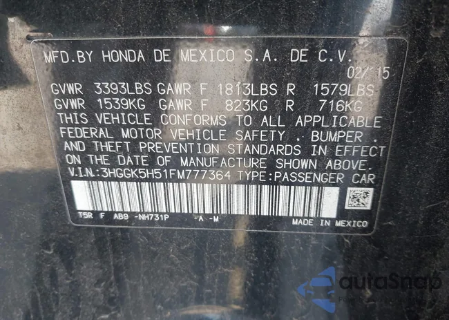 3HGGK5H51FM777364: 42297673