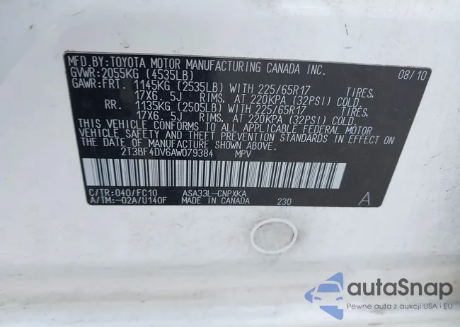 2T3BF4DV6AW079384: 42298410