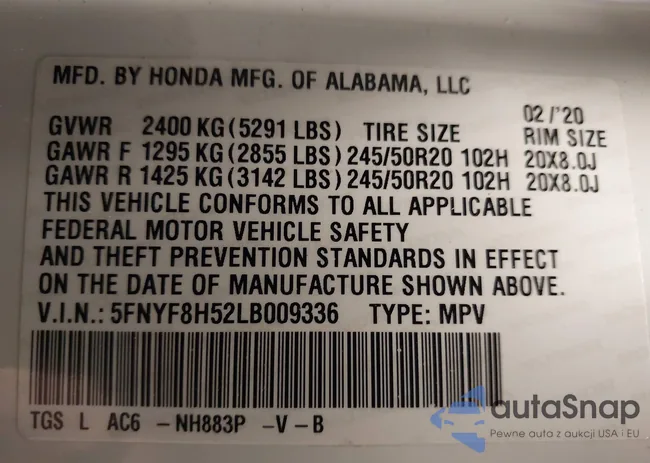 5FNYF8H52LB009336: 42298621