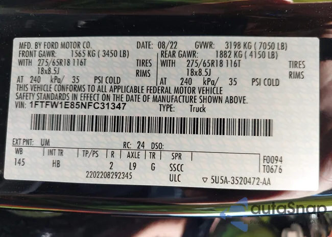 1FTFW1E85NFC31347: 42298099