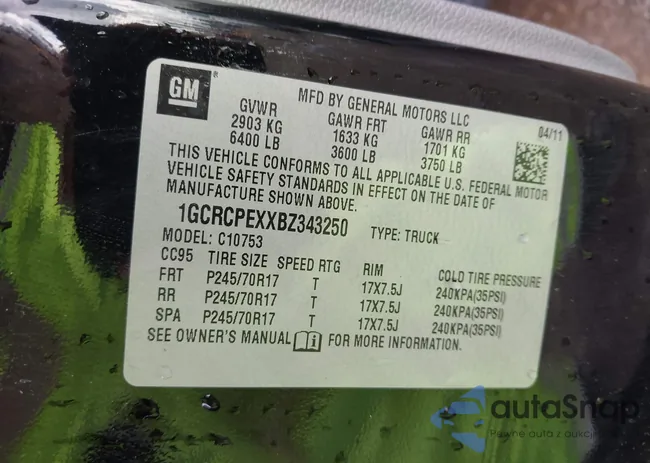 1GCRCPEXXBZ343250: 42299215