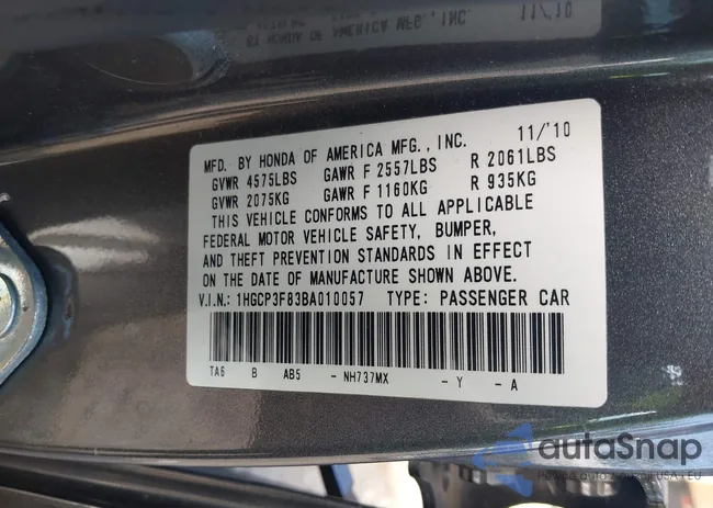 1HGCP3F83BA010057: 42299285