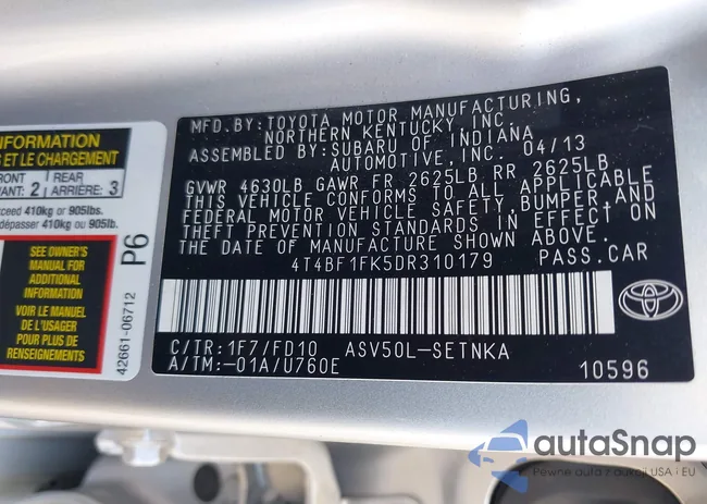 4T4BF1FK5DR310179: 42299483