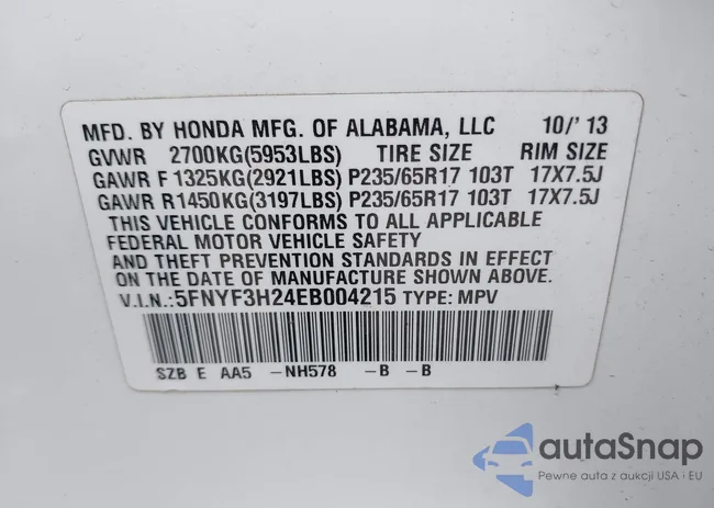 5FNYF3H24EB004215: 42298803