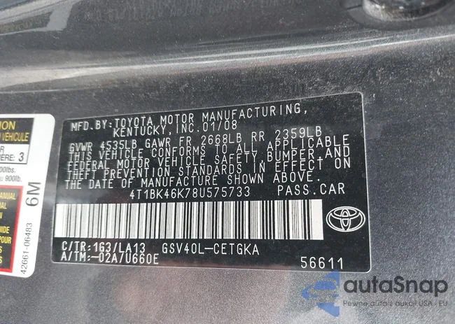 4T1BK46K78U575733: 42299073