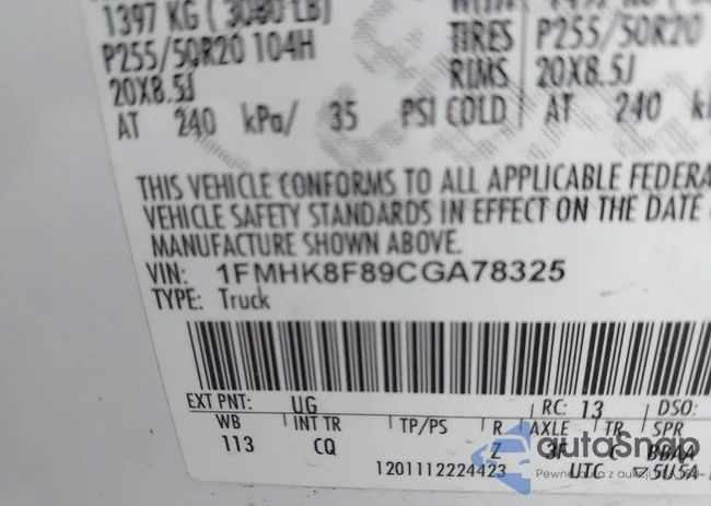 1FMHK8F89CGA78325: 42299107