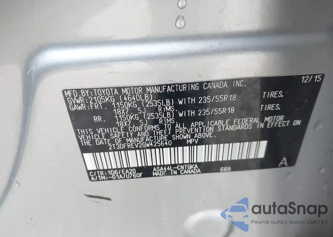 2T3DFREV2GW425640: 42300237