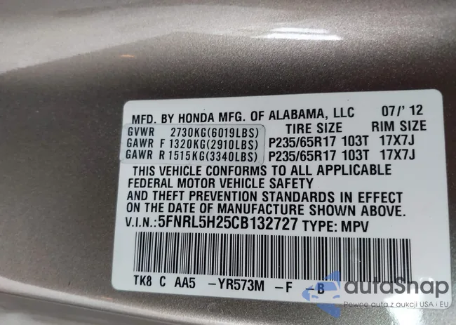 5FNRL5H25CB132727: 42300327