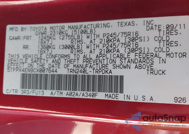 5TFPX4EN9CX007644: 42300071