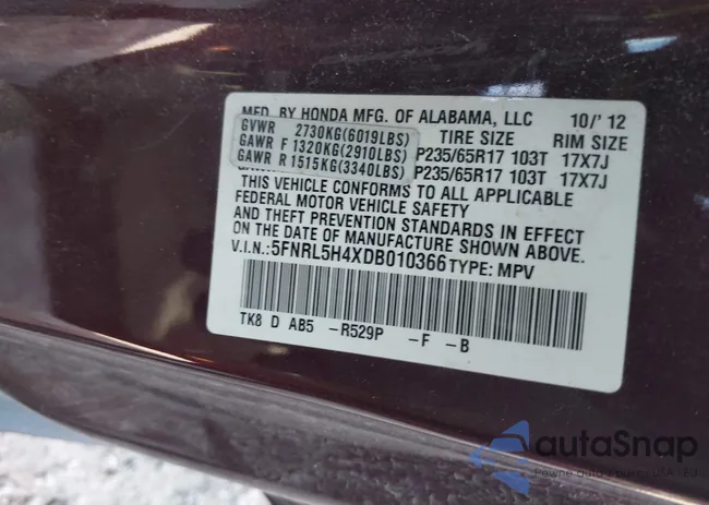 5FNRL5H4XDB010366: 42301283