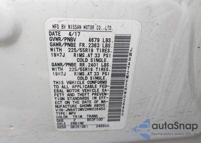 JN8AT2MV2HW026450: 42301312