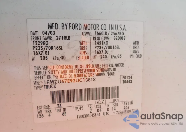 1FMZU67E93UC13618: 42301432