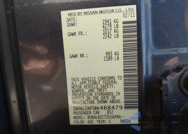 1N4AL2AP5BN468479: 42301537