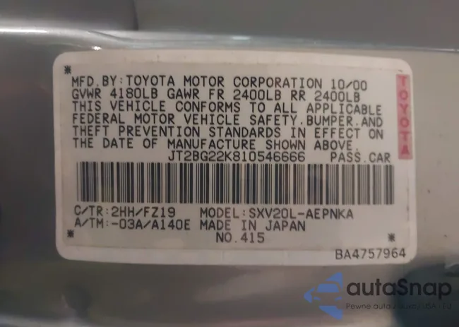 JT2BG22K810546666: 42301655