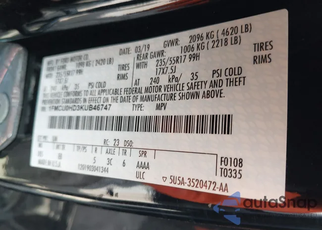 1FMCU0HD3KUB46747: 42301709