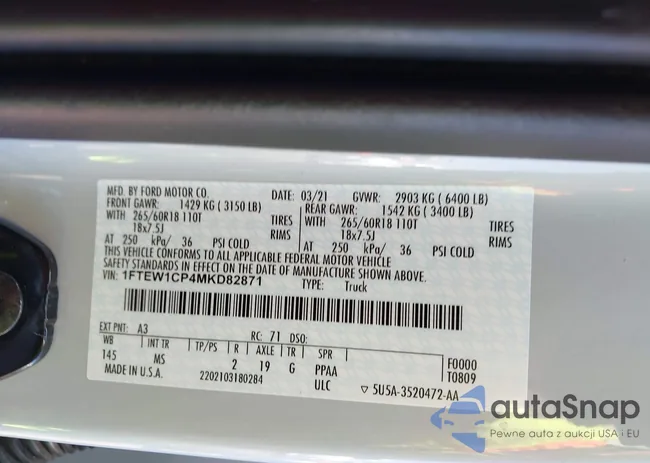 1FTEW1CP4MKD82871: 42301025