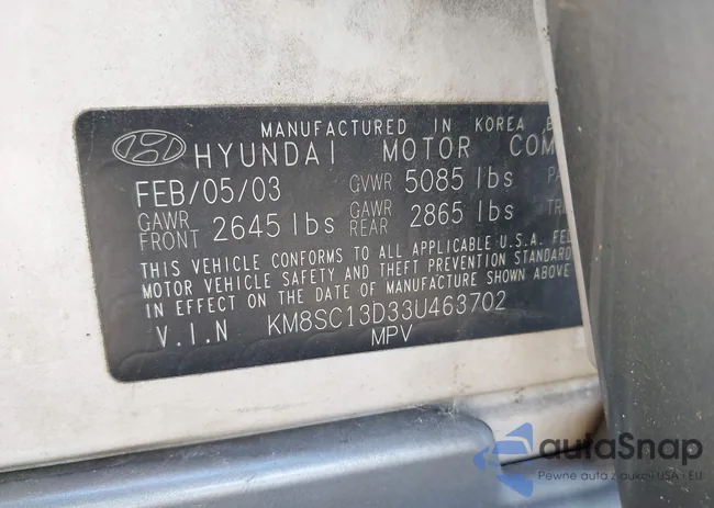 KM8SC13D33U463702: 42302300