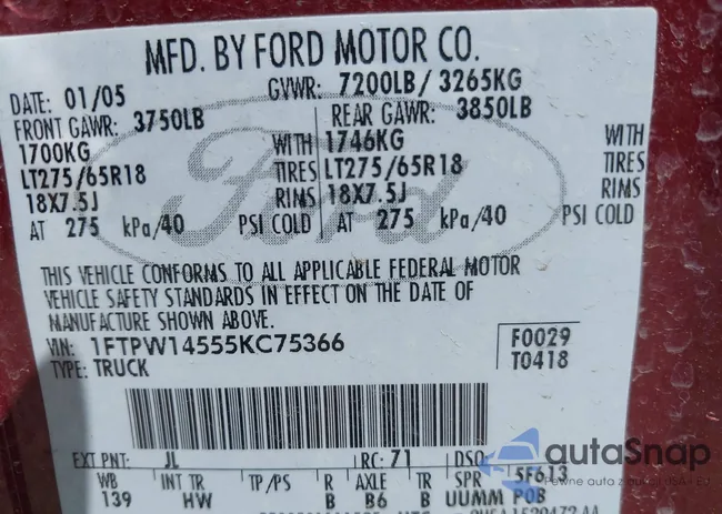 1FTPW14555KC75366: 42302528