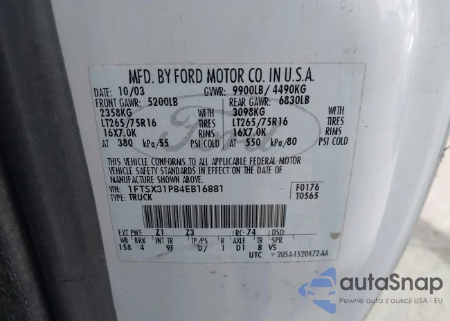 1FTSX31P84EB16881: 42301955