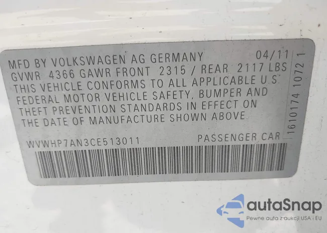 WVWHP7AN3CE513011: 42303300