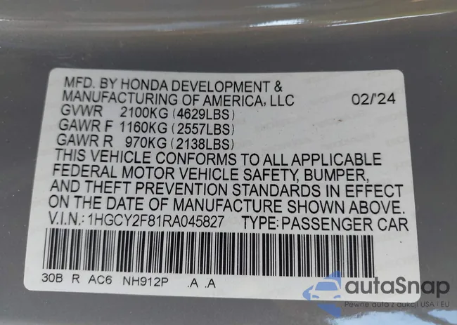 1HGCY2F81RA045827: 42303350