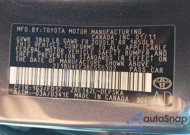 2T1BU4EE3BC555302: 42304528