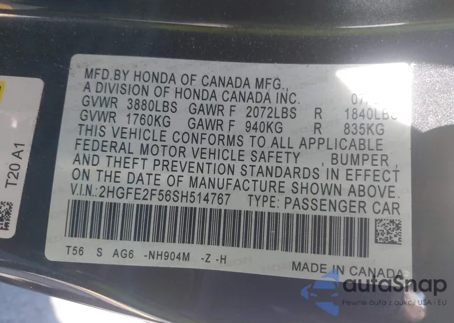 2HGFE2F56SH514767: 42303834