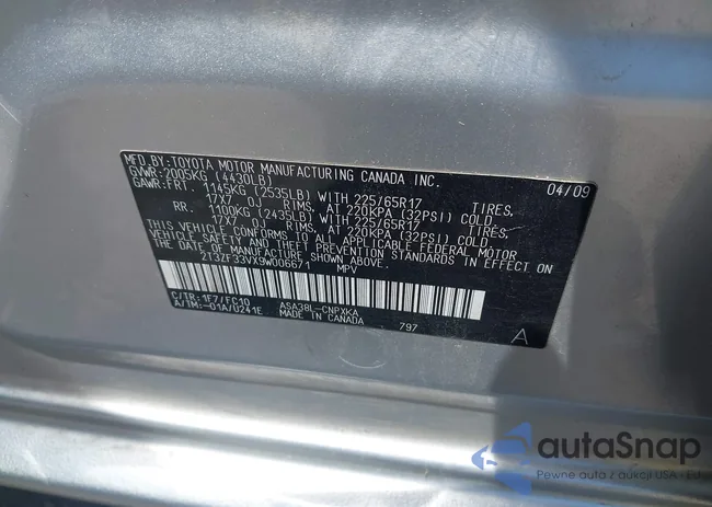 2T3ZF33VX9W006671: 42304011