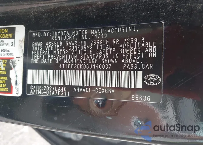 4T1BB3EK0BU140037: 42304077