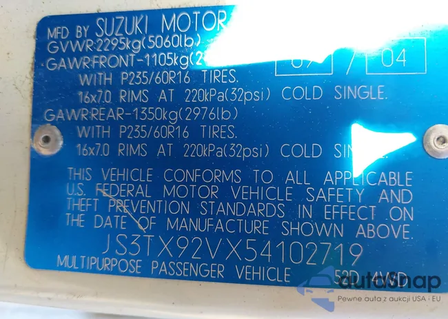 JS3TX92VX54102719: 42305284