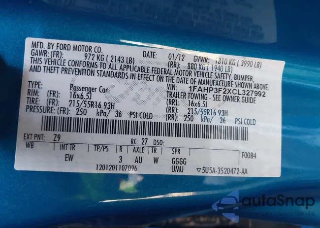 1FAHP3F2XCL327992: 42305746