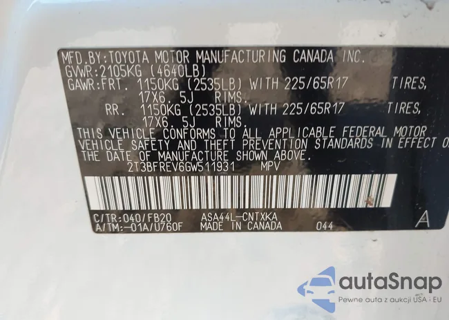 2T3BFREV6GW511931: 42305004