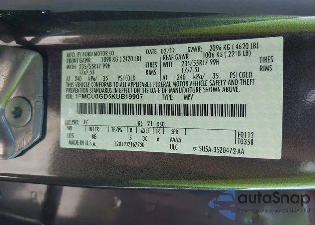 1FMCU0GD5KUB19907: 42305094