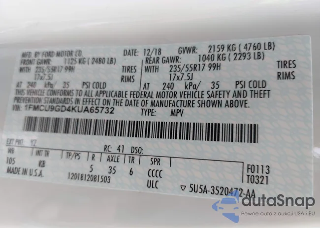 1FMCU9GD4KUA65732: 42306756