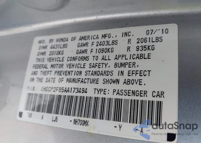 1HGCP2F85AA173494: 42306777