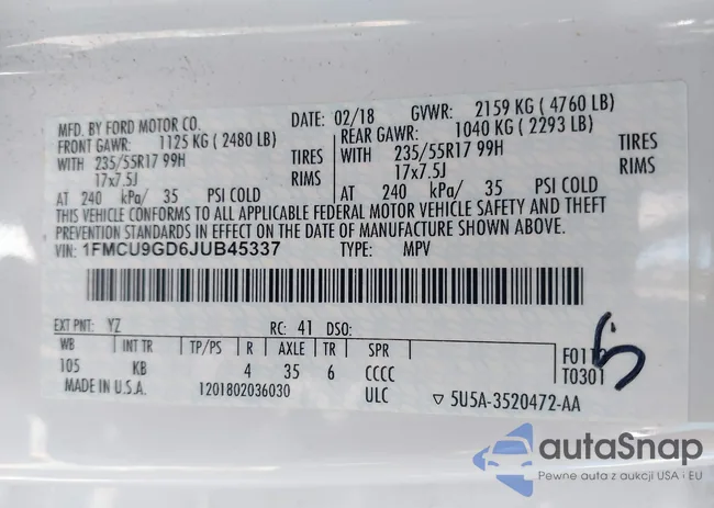 1FMCU9GD6JUB45337: 42306034