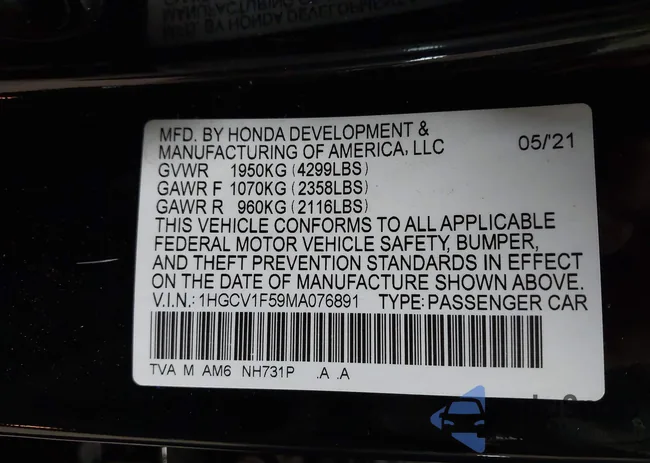 1HGCV1F59MA076891: 42306099