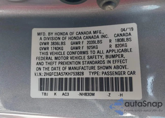 2HGFC3A57KH753828: 42307440