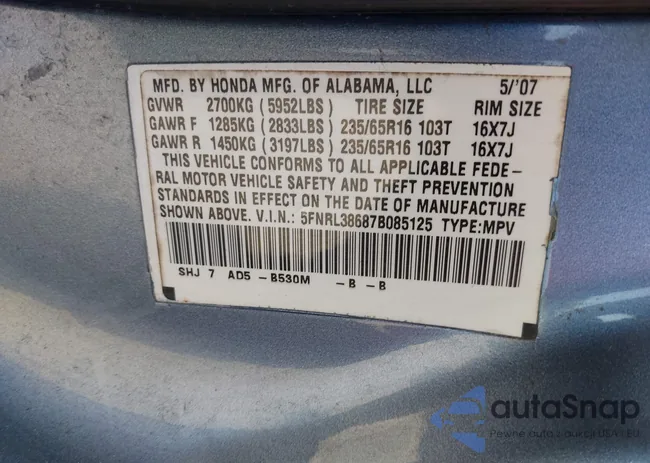 5FNRL38687B085125: 42307474